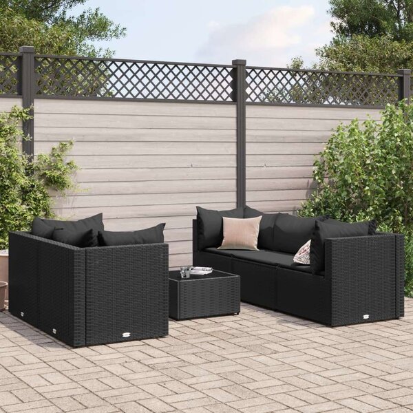 Polyrattan Kerti Ülőgarnitúra - 6 részes - Fekete