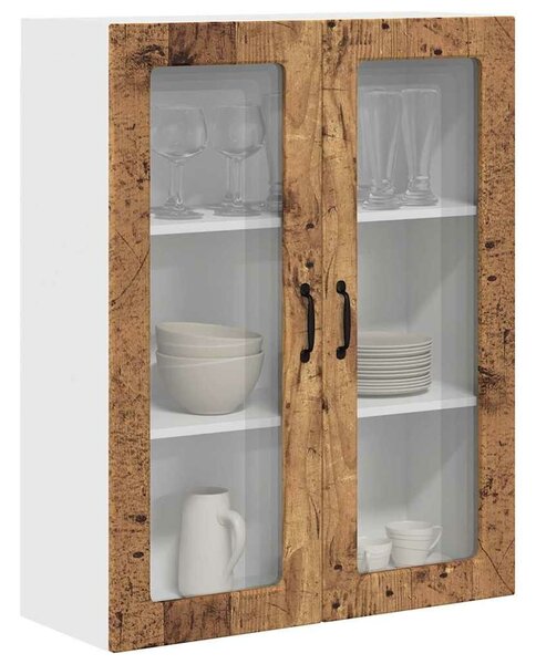 VidaXL Fali üveges szekrény PORTO Öreg fa 80 x 31 x 100 cm Szerelt Fa