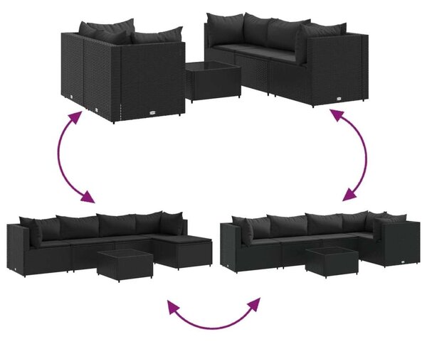 Polyrattan Kerti Ülőgarnitúra - 6 részes - Fekete