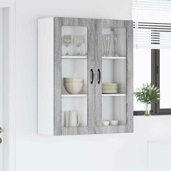 VidaXL Fali üveges szekrény PORTO Szürke Sonoma 80 x 31 x 100 cm