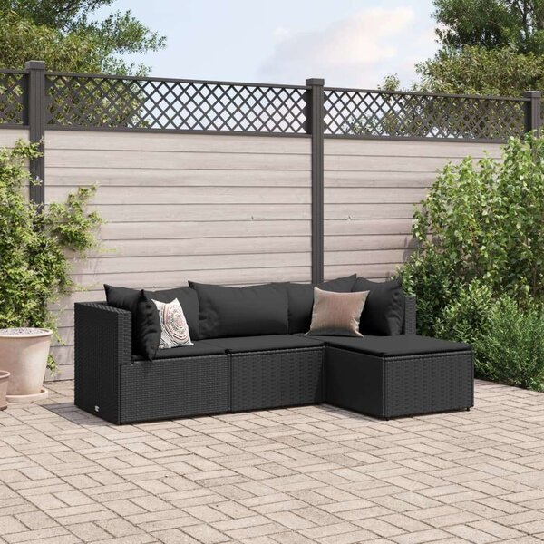 VidaXL Polyrattan Kerti Ülőgarnitúra - 4 részes - Fekete
