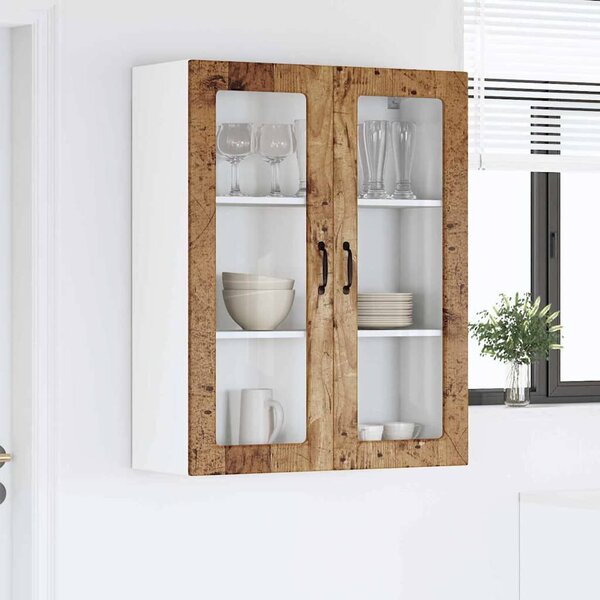 VidaXL Fali üveges szekrény PORTO Öreg fa 80 x 31 x 100 cm Szerelt Fa