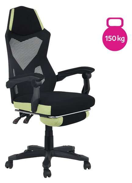 KONDELA Irodai/gamer szék, fekete/zöld, teherbírás 150 kg, JORIK