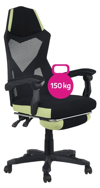 KONDELA Irodai/gamer szék, fekete/zöld, teherbírás 150 kg, JORIK