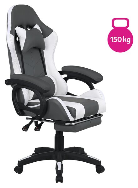 KONDELA Irodai/gamer szék RGB LED világítással, fekete/fehér, JOVELA