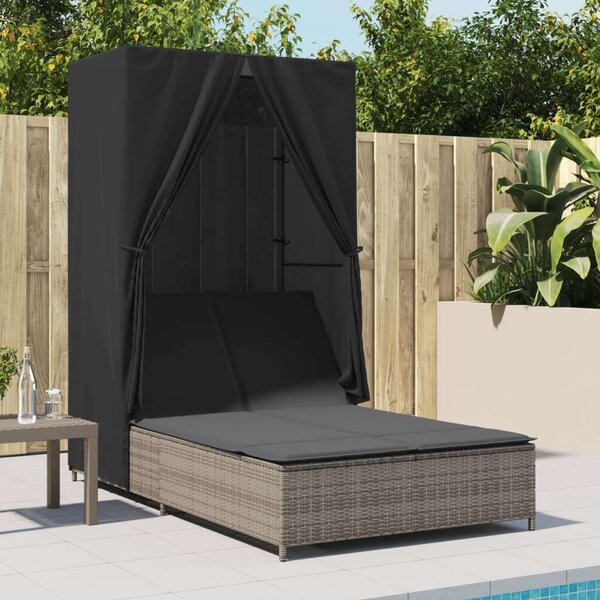 VidaXL Dupla Napozóágy - Polyrattan - Szürke - 197cm
