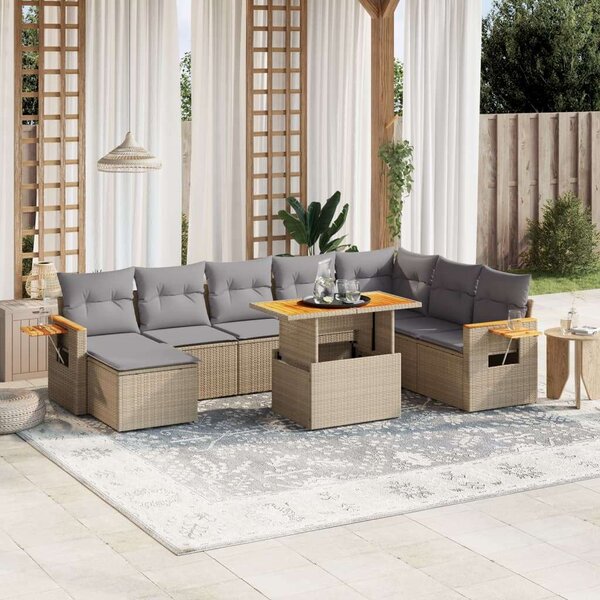 VidaXL Polyrattan Kerti Ülőgarnitúra - 8 részes - Bézs