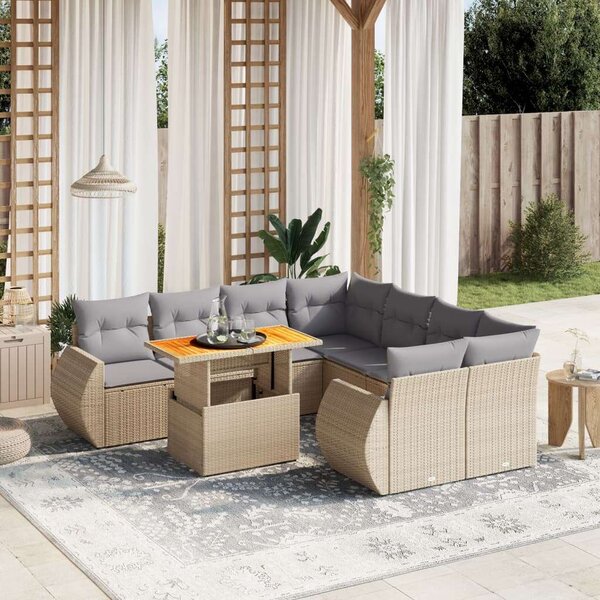 VidaXL Polyrattan Kerti Ülőgarnitúra - 9 részes - Bézs
