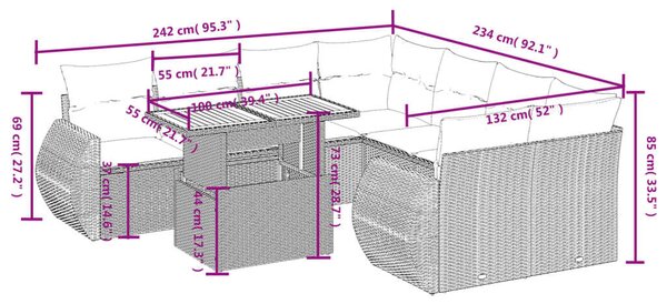 VidaXL Polyrattan Kerti Ülőgarnitúra - 9 részes - Bézs