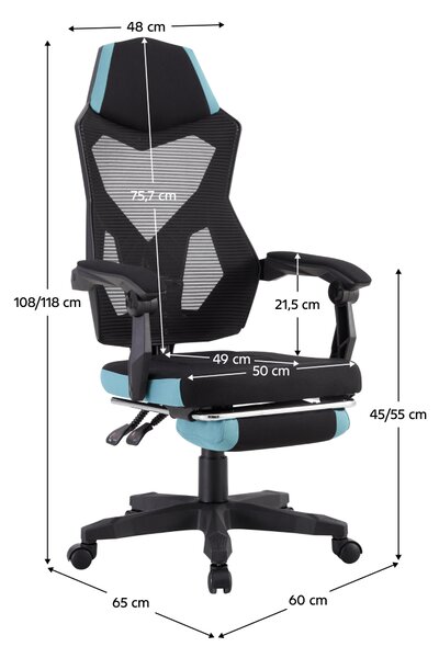 KONDELA Irodai/gamer szék, fekete/neomint, teherbírás 150 kg, JORIK NEW