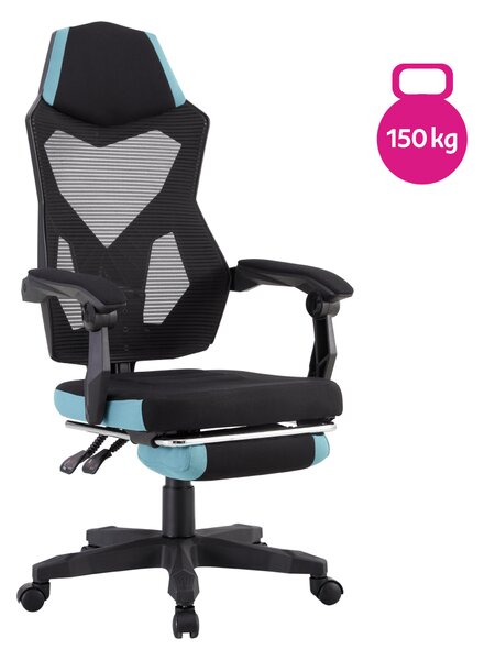 KONDELA Irodai/gamer szék, fekete/neomint, teherbírás 150 kg, JORIK NEW
