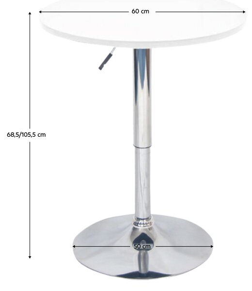 KONDELA Bárasztal, magasság állítással, króm/fehér, átmérő 60 cm, BRANY 2 NEW