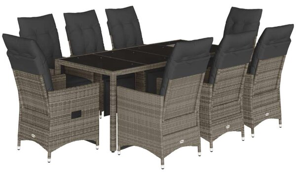 Polyrattan Kerti Bútor - 8 Személyes Bisztrókészlet - Szürke