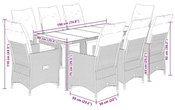 Polyrattan Kerti Bútor - 8 Személyes Bisztrókészlet - Szürke