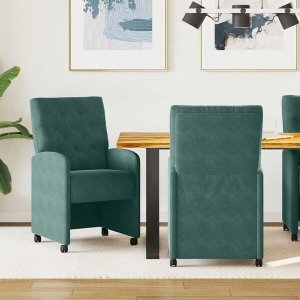 VidaXL Kerekes Étkező Székek 2 pcs Sötétzöld 58 x 67 x 97 cm Bársony