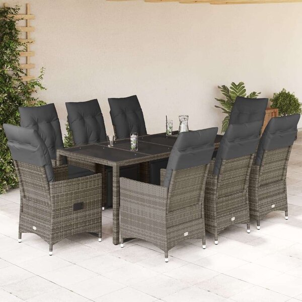 Polyrattan Kerti Bútor - 8 Személyes Bisztrókészlet - Szürke