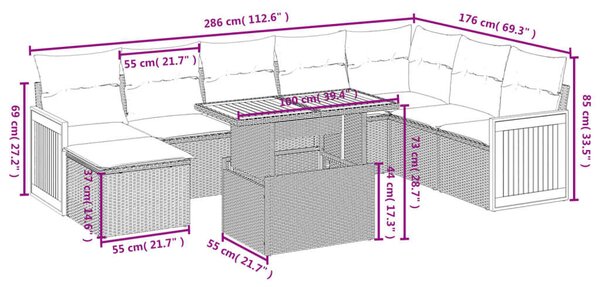 VidaXL Polyrattan Kerti Ülőgarnitúra - 9 részes - Bézs