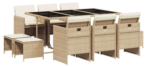 VidaXL Kerti Étkezőgarnitúra - Polyrattan - 11 részes - Bézs