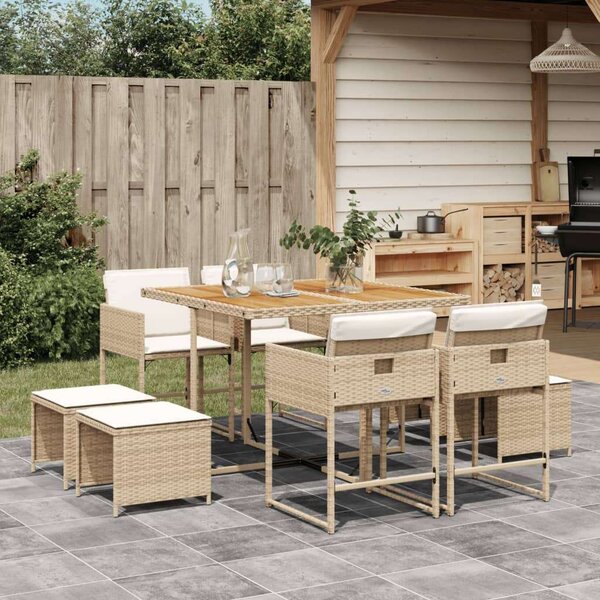 VidaXL Polyrattan Kerti Étkezőgarnitúra - 9 részes, Bézs