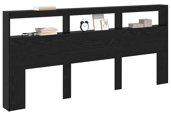 VidaXL Fejtámla polcokkal Fekete tölgy 220 x 17 x 102 cm Faanyag