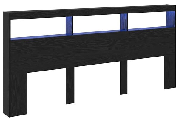 VidaXL Fejtámla polcokkal Fekete tölgy 220 x 17 x 102 cm Faanyag