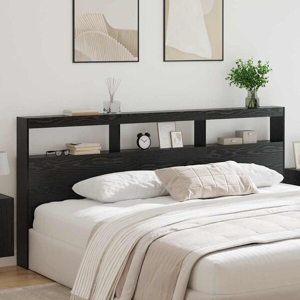 VidaXL Fejtámla polcokkal Fekete tölgy 220 x 17 x 102 cm Faanyag