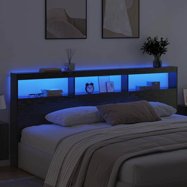 VidaXL Fejtámla polcokkal Fekete tölgy 220 x 17 x 102 cm Faanyag