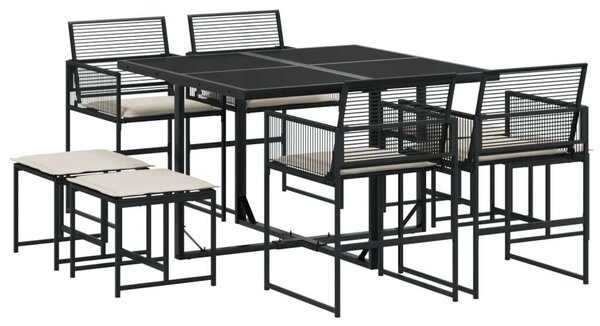 VidaXL Kerti Étkezőgarnitúra - 9 részes - Fekete Polyrattan