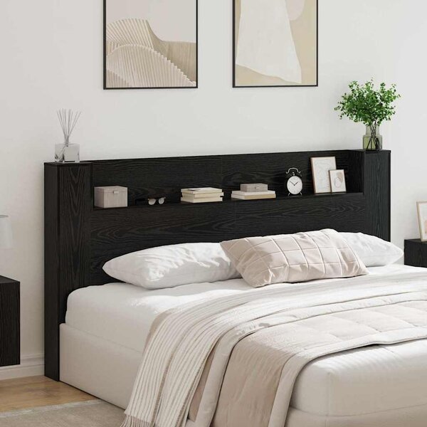 VidaXL Fejtámla polcokkal Fekete tölgy 200 x 15 x 103,5 cm Faanyag