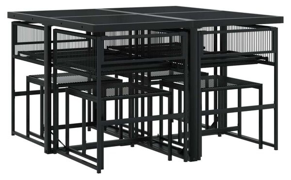 VidaXL Kerti Étkezőgarnitúra - 9 részes - Fekete Polyrattan