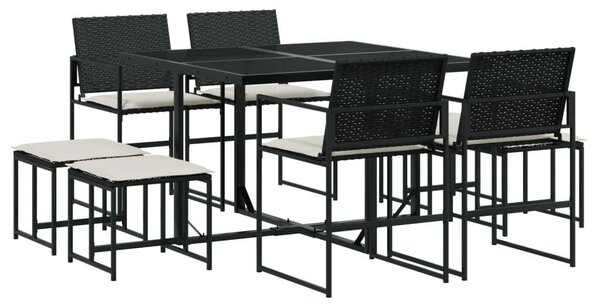 VidaXL - 9 részes Kerti Étkezőgarnitúra - Fekete Polyrattan