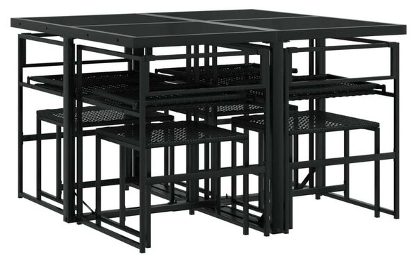 VidaXL - 9 részes Kerti Étkezőgarnitúra - Fekete Polyrattan