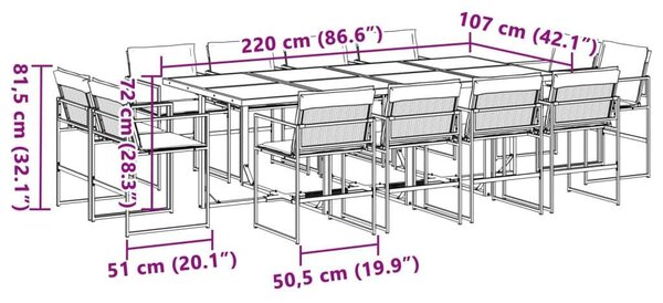 VidaXL Kerti Étkezőgarnitúra - 13 részes - Fekete