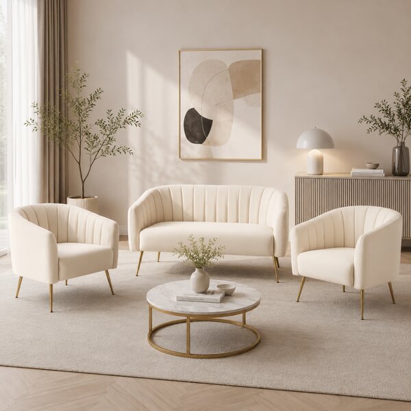 KONDELA Design fotel, bézs Velvet szövet/gold króm-arany, BAGY