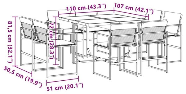 VidaXL Kertbútor Szett - 9 Elemes - Fehér