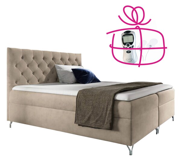 KONDELA Boxspring ágy, 200x200, bézs Velvet szövet, GULIETTE + ajándék