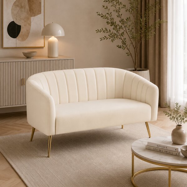 KONDELA Design kétszemélyes kanapé, bézs Velvet szövet/gold króm-arany, BAGY