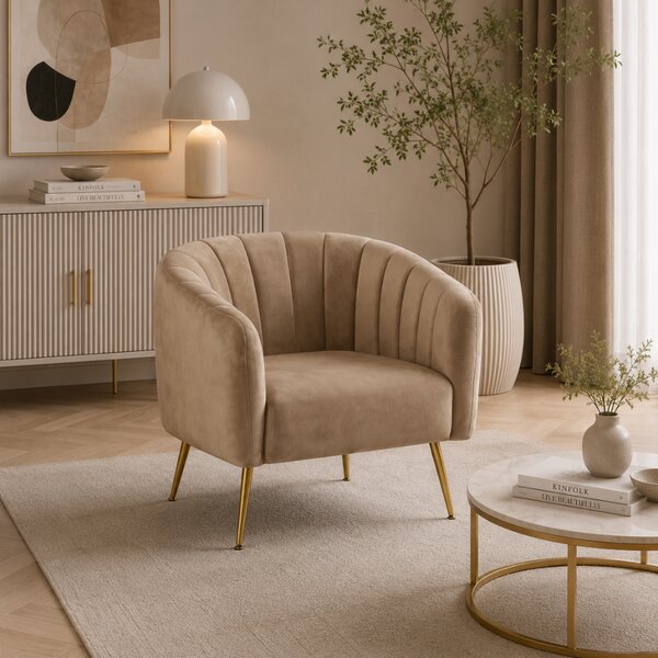 KONDELA Design fotel, barna Velvet szövet/gold króm-arany, BAGY