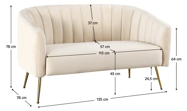 KONDELA Design kétszemélyes kanapé, bézs Velvet szövet/gold króm-arany, BAGY