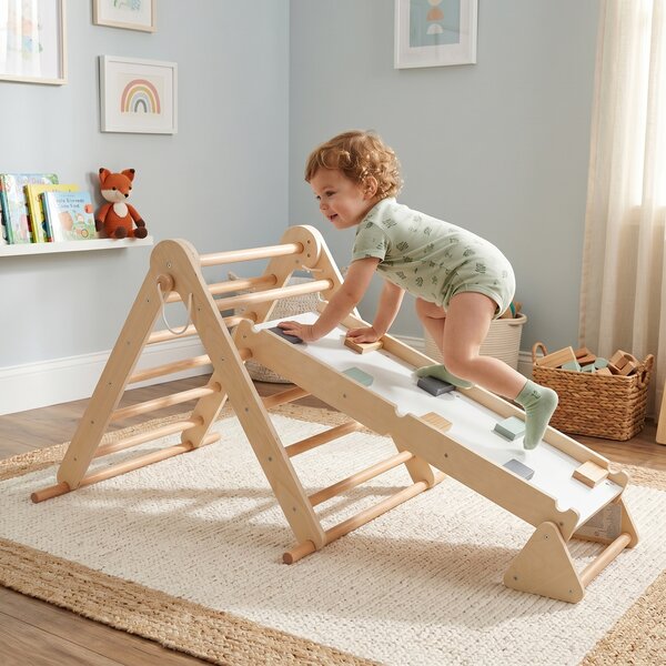 KONDELA Montessori Pikler-háromszög 3 az 1-ben, természetes/színes, OPRIN