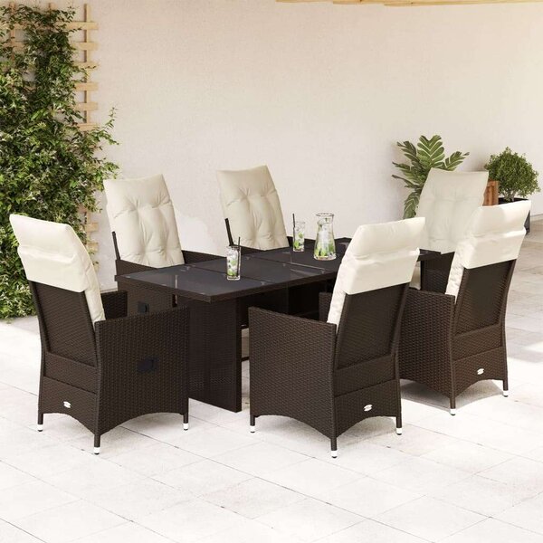 VidaXL Kerti Étkezőgarnitúra - 7 részes - Barna Polyrattan