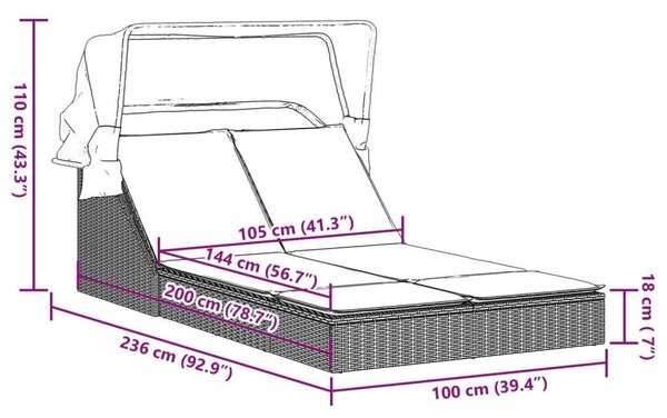 VidaXL Dupla Napozóágy - 200x100 cm - Szürke