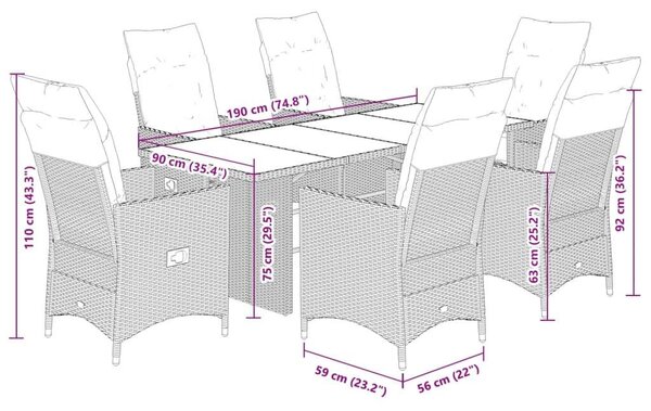 VidaXL Kerti Étkezőgarnitúra - 7 részes - Barna Polyrattan