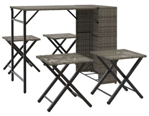 VidaXL 5 részes szürke polyrattan összecsukható kerti étkezőgarnitúra