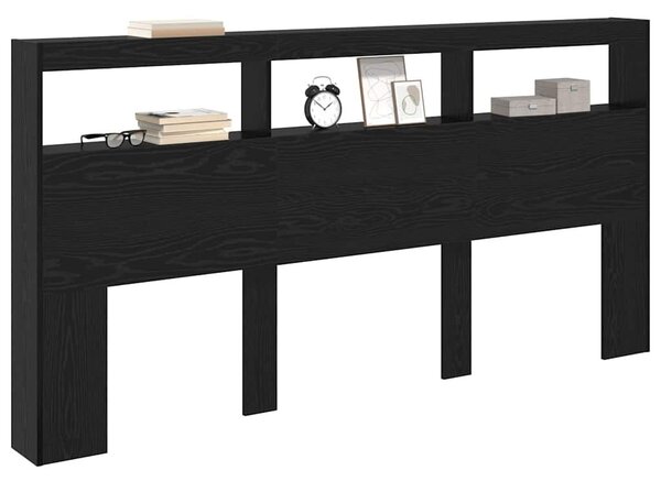 VidaXL Fejtámla polcokkal Fekete tölgy 200 x 17 x 102 cm Faanyag
