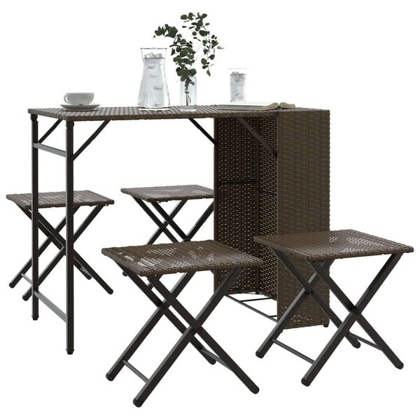 VidaXL Összecsukható Polyrattan Kertbútor Szett - 5 részes, Barna