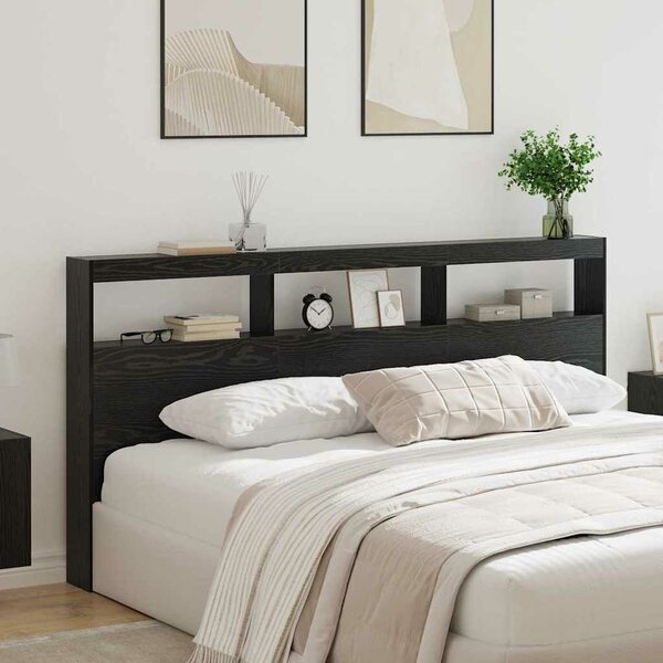 VidaXL Fejtámla polcokkal Fekete tölgy 200 x 17 x 102 cm Faanyag