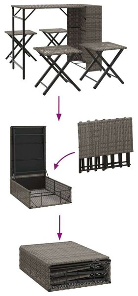 VidaXL 5 részes szürke polyrattan összecsukható kerti étkezőgarnitúra