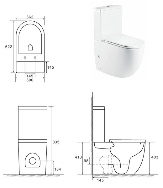 Cersanit Remo Oval, ovális kompakt WC WC-ülőkével, pezsgőfürdős öblítéssel, fényes fehér, K3030-001