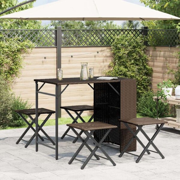 VidaXL Összecsukható Polyrattan Kertbútor Szett - 5 részes, Barna